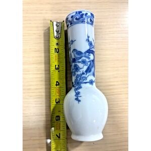 Andrea by Sadek Blue White Porcelain Bud Vase Bird Floral Japan Vintage